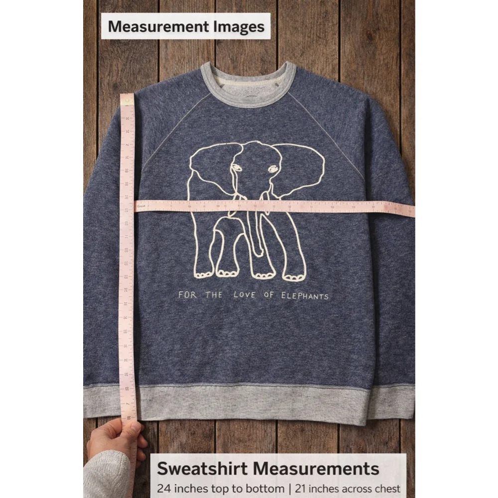 J.Crew “For the Love of Elephants” Sweatshirt • Women’s Small • Blue Graphic Cre - Picture 6 of 8